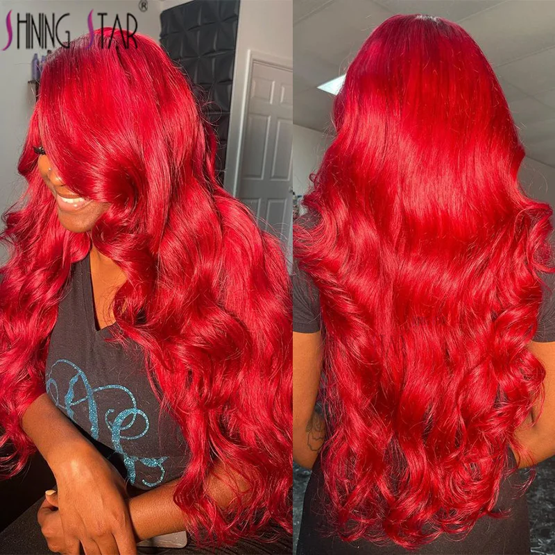 13X4 13X6 Body Wave Lace Frontal Wig Transparent Red 99J Burgundy Curly Lace Front Wigs Red Colored Hd Body Wave Human Hair Wigs