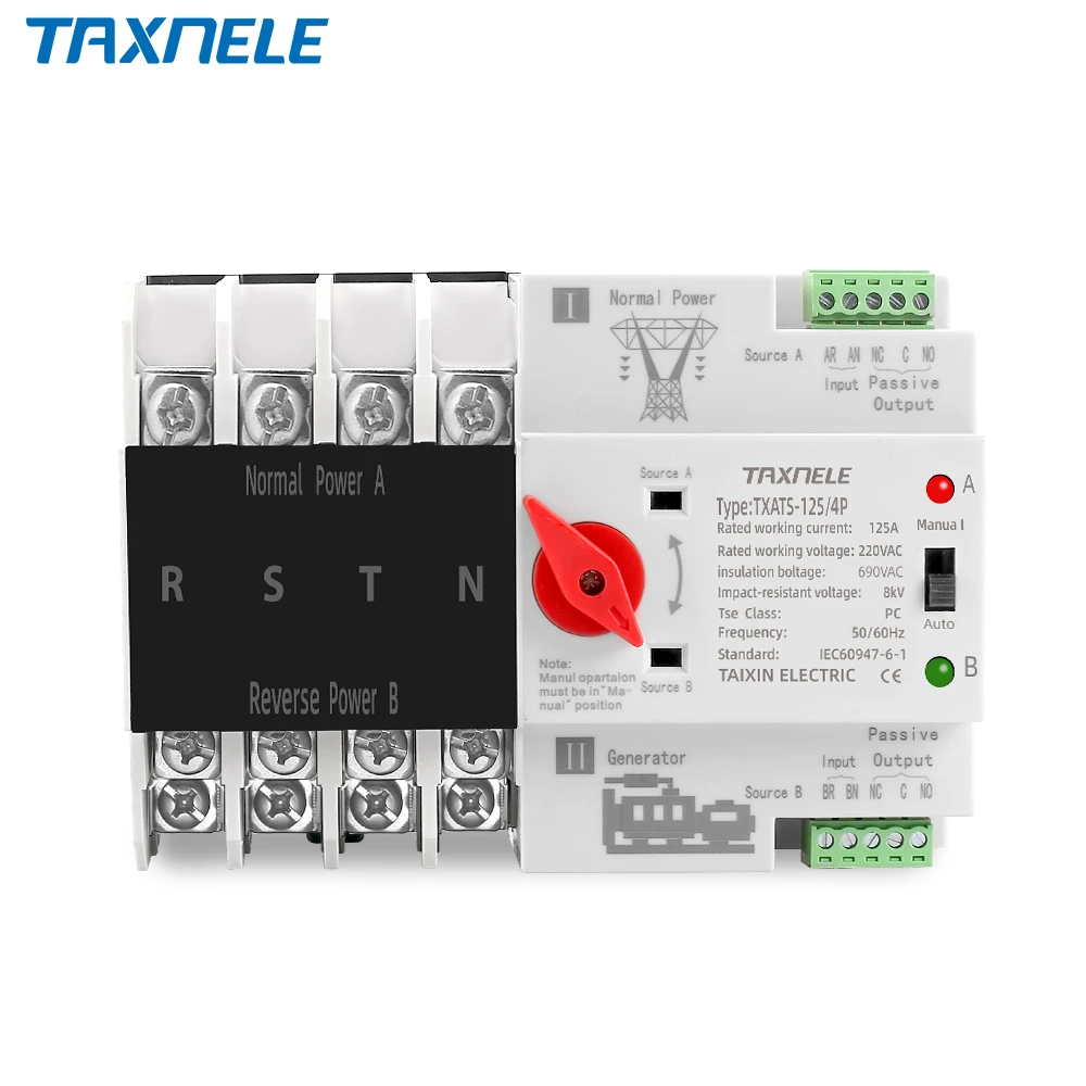 DEWIN Automatische omschakelaar, DIN-rail ATS Dual Power Automatische omschakelaar Elektrische keuzeschakelaar 4P 63A 400V