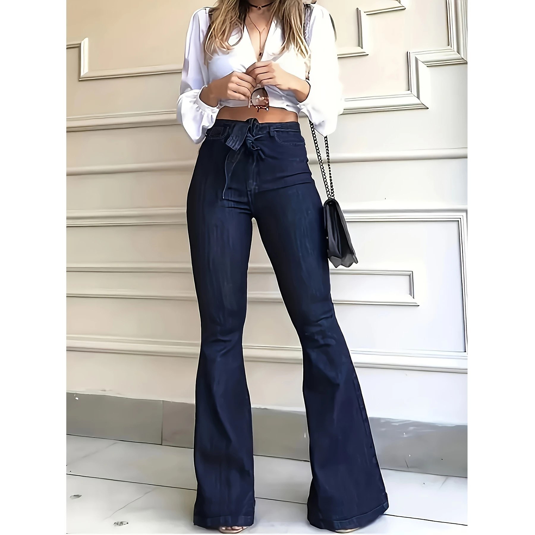 Y2k jean femme jean tendance ceinture élastique pantalon évasé pantalon large élégant nouveau Design décontracté
