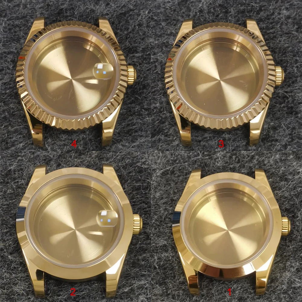 

39mm Gold Watch Case for NH35 NH36 Movement Sapphire Glass Solid Bottom Stainless Steel Case W/N Magnifier