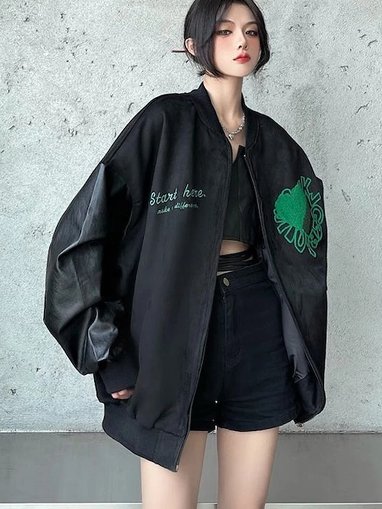 

Бейсбольная униформа из искусственной кожи в стиле пэчворк, мужская и женская куртка, куртки для женщин, пальто с перьями, женская одежда, бесплатная доставка