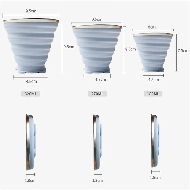 180/320ML Silicone Collapsible Travelling Cups Reusable & Portable Drinking Cup with Lids for Outdoor Hiking/Camping 6