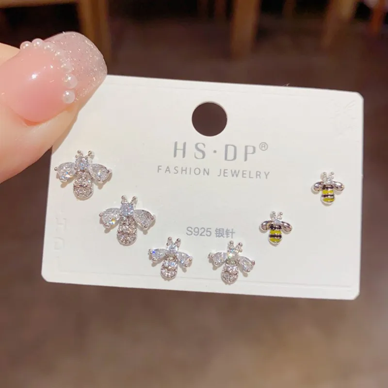 6Pcs/set Bee Animal Zircon Earring Sets for Women Exquisite Fashion Gold Color Stud Earrings Grils Birthday Gifts