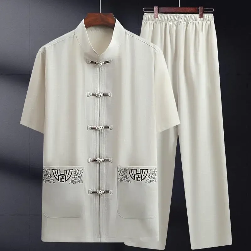 Middle-Aged And Elderly Men's Casual Tang Suit Chinese Style Summer Hanfu mens tang suit