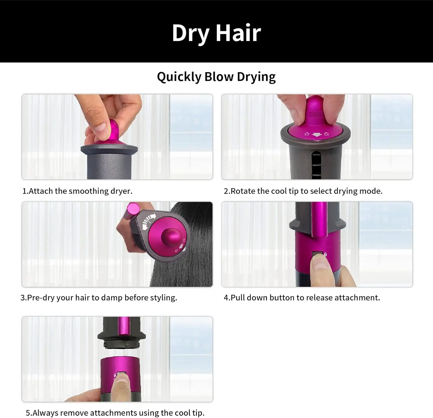 Airwrap Styler HS01 HS05와 호환되는 Anti-FlightFlyaway 부착 노즐, Airwrap용 스무딩 부착