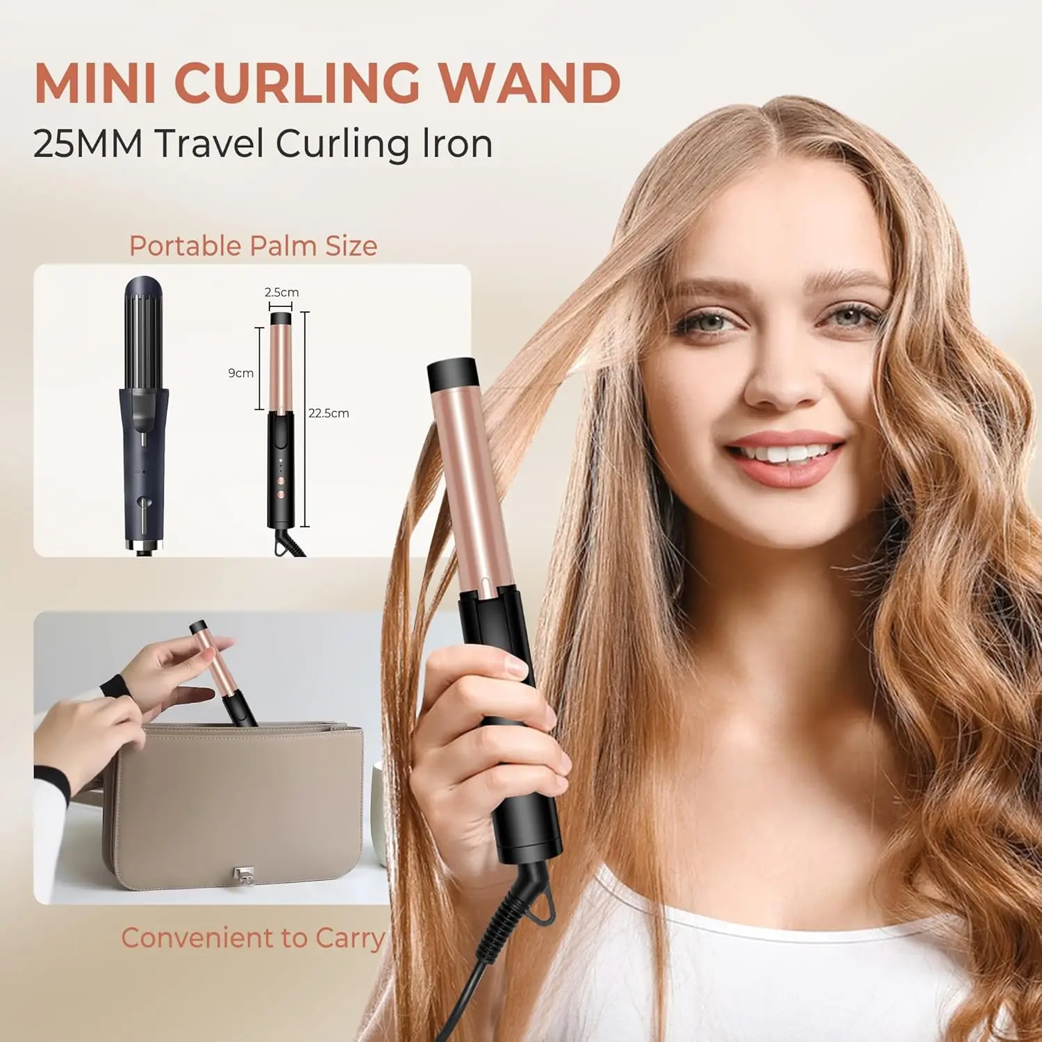 Travel Size Curling Iron Dual Voltage Mini Curling Iron for Short Hair with 25mm Barrel Ceramic Mini Hair Curler hair curler