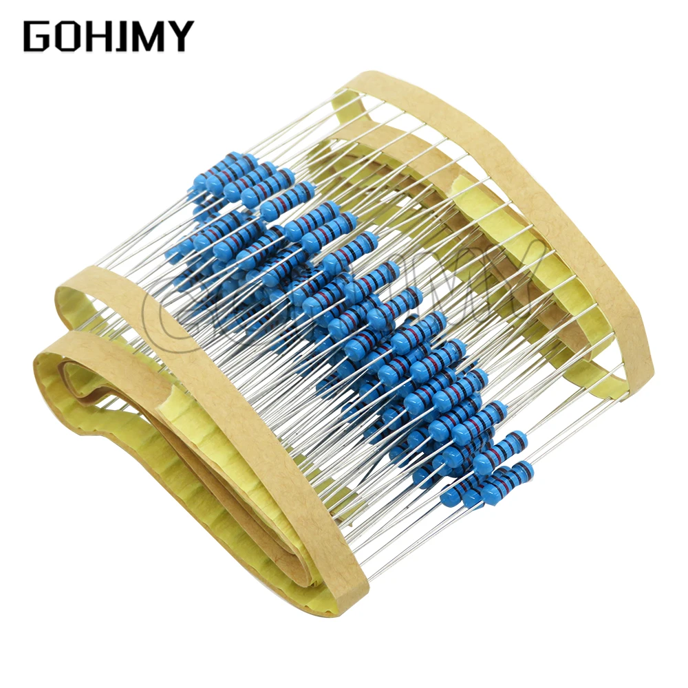 50pcs 1/2W Metal film resistor 1R~2.2M 50R 100R 220R 330R 1K 1.5K 2.2K 3.3K 4.7K 10K 22K 100K 100R 220R 330R 1K5 2K2 3K3 4K7 ohm