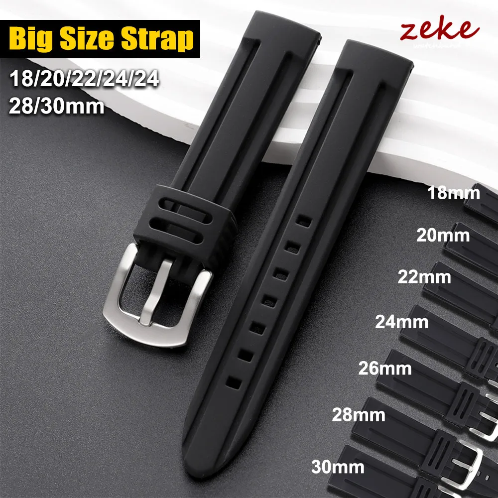 Men's Sport Waterproof Silicone Rubber Watch Strap – Soft Diving Wristband