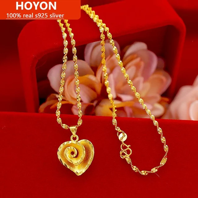 18k Gold Necklace Pendant, Gold Fine Necklace Heart