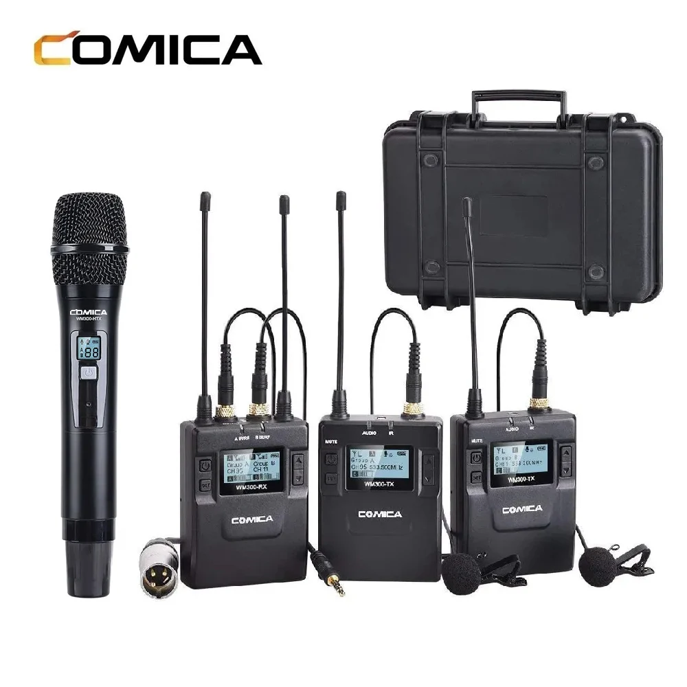 

Comica CVM-WM300A/C двойной беспроводной петличный микрофон UHF 96 каналов Профессиональный петличный микрофон для цифровой зеркальной камеры Canon Sony