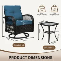 3 Pieces Patio Furniture Set, Outdoor Wicker Patio Chairs with Thick Cushions and Glass Coffee Table, Modern Conversation Set 2