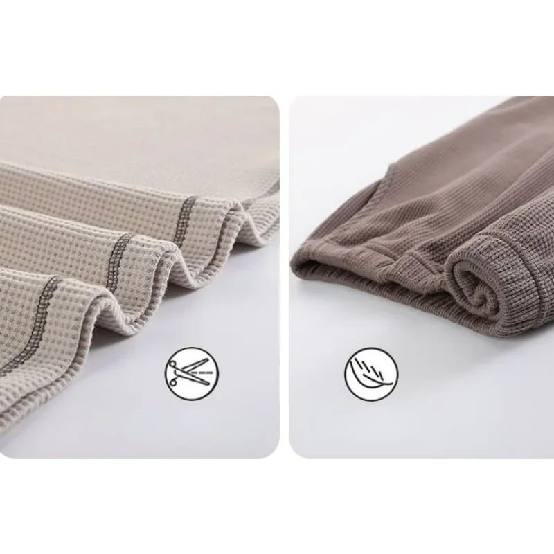 2024 New Cotton Pajamas Men's Spring Autumn Long Sleeve Sleepwear Suit Casual Waffle Loose Loungewear Round Collar Homewear