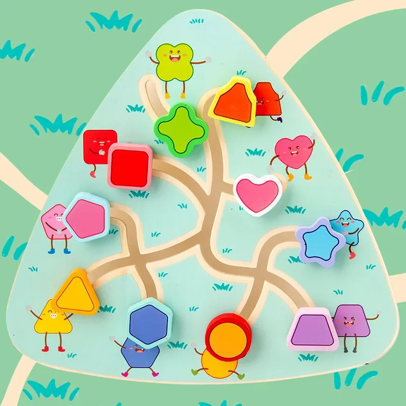 Board Game Toddlers Toy Walking Maze Wooden Chess Board Wooden Fruit Maze Movable Maze Wood Board Taste Game 2