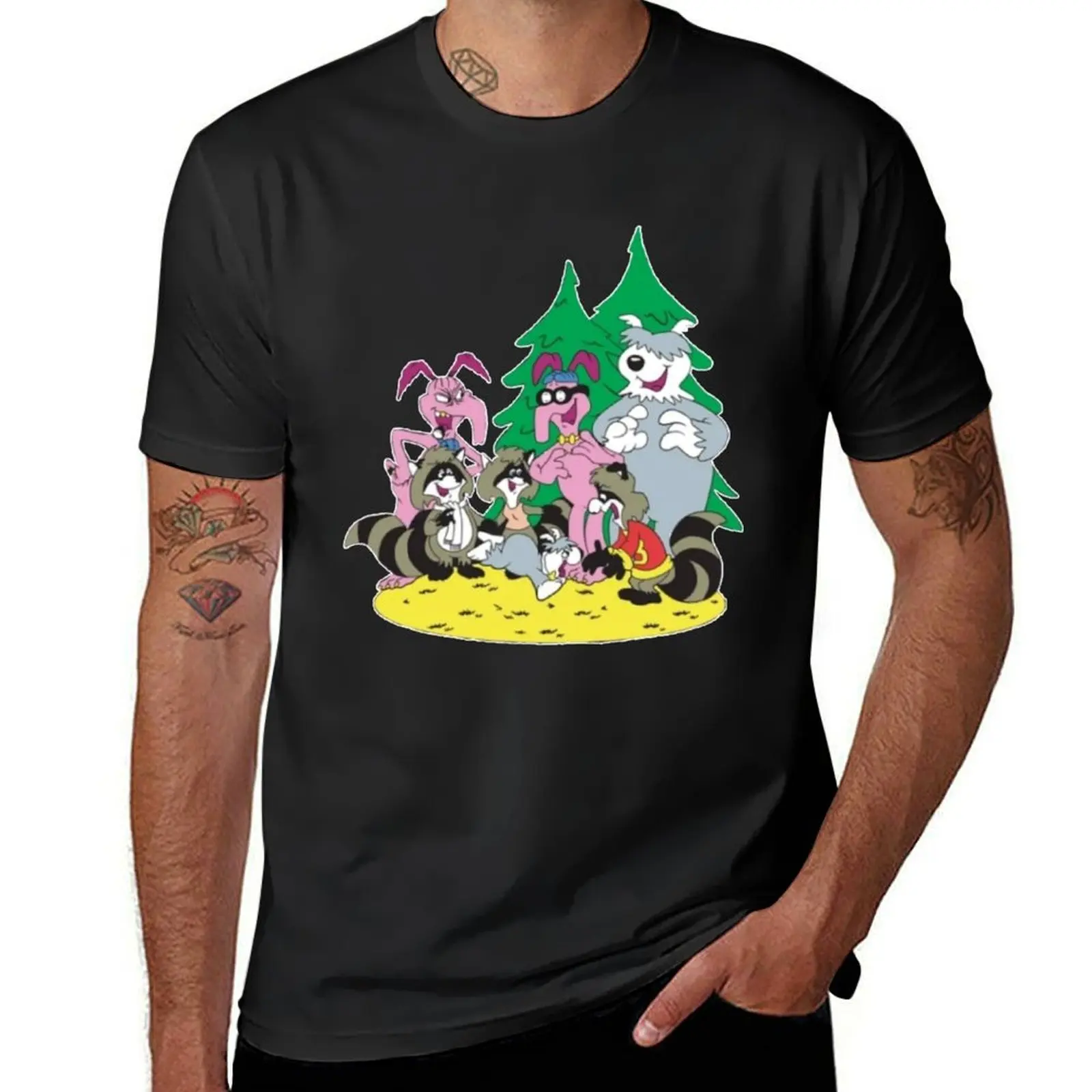 The Raccoons Evergreen Crew T-Shirt oversizeds funnys vintage customs mens graphic t-shirts