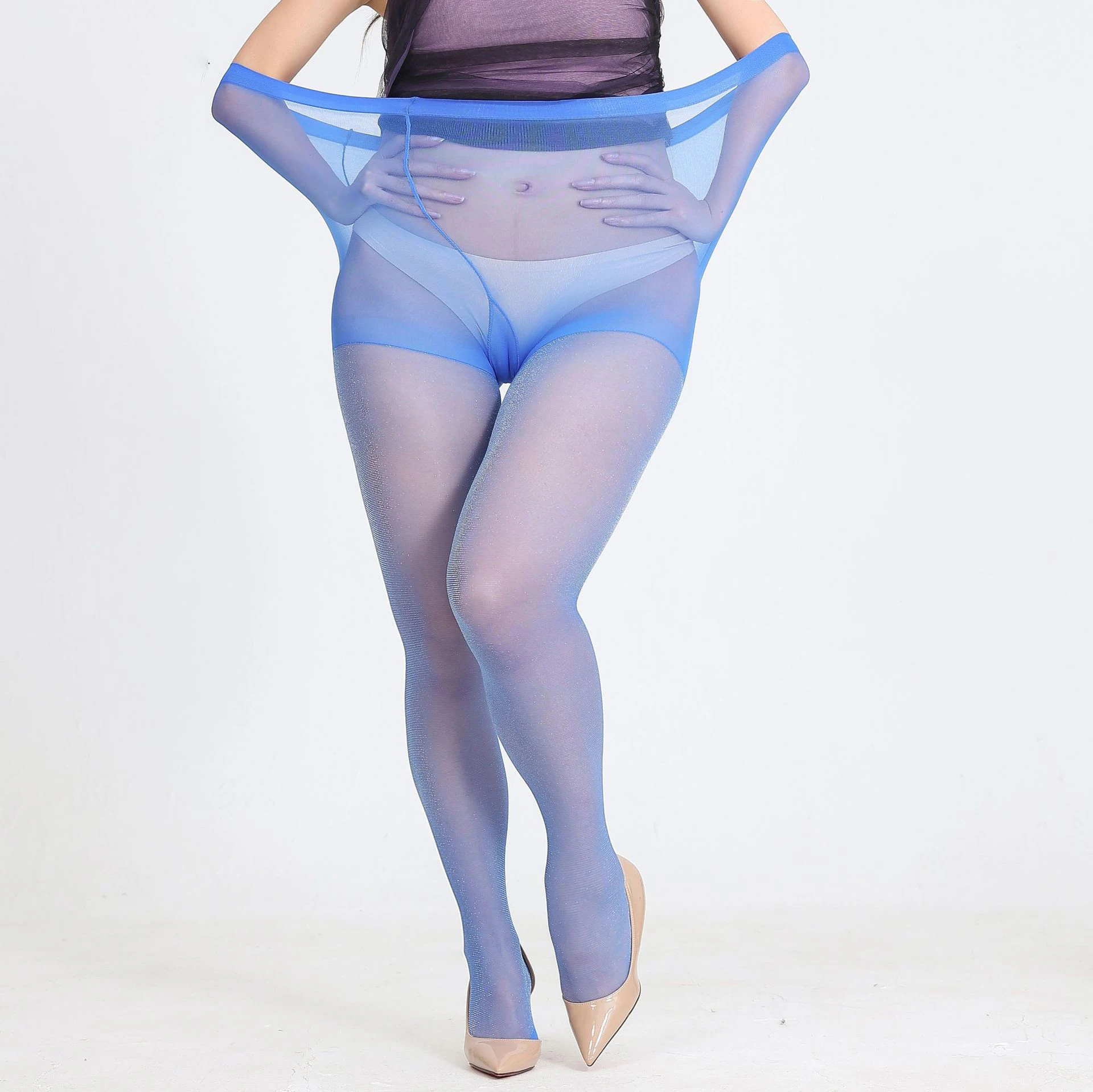 Extra große helle Strumpfhosen für Frauen, sexy glänzende Strumpfhosen mit hoher Taille, weiblich, für 50–150 kg lange Socken, einfarbige Sommerstrümpfe – Detail 5