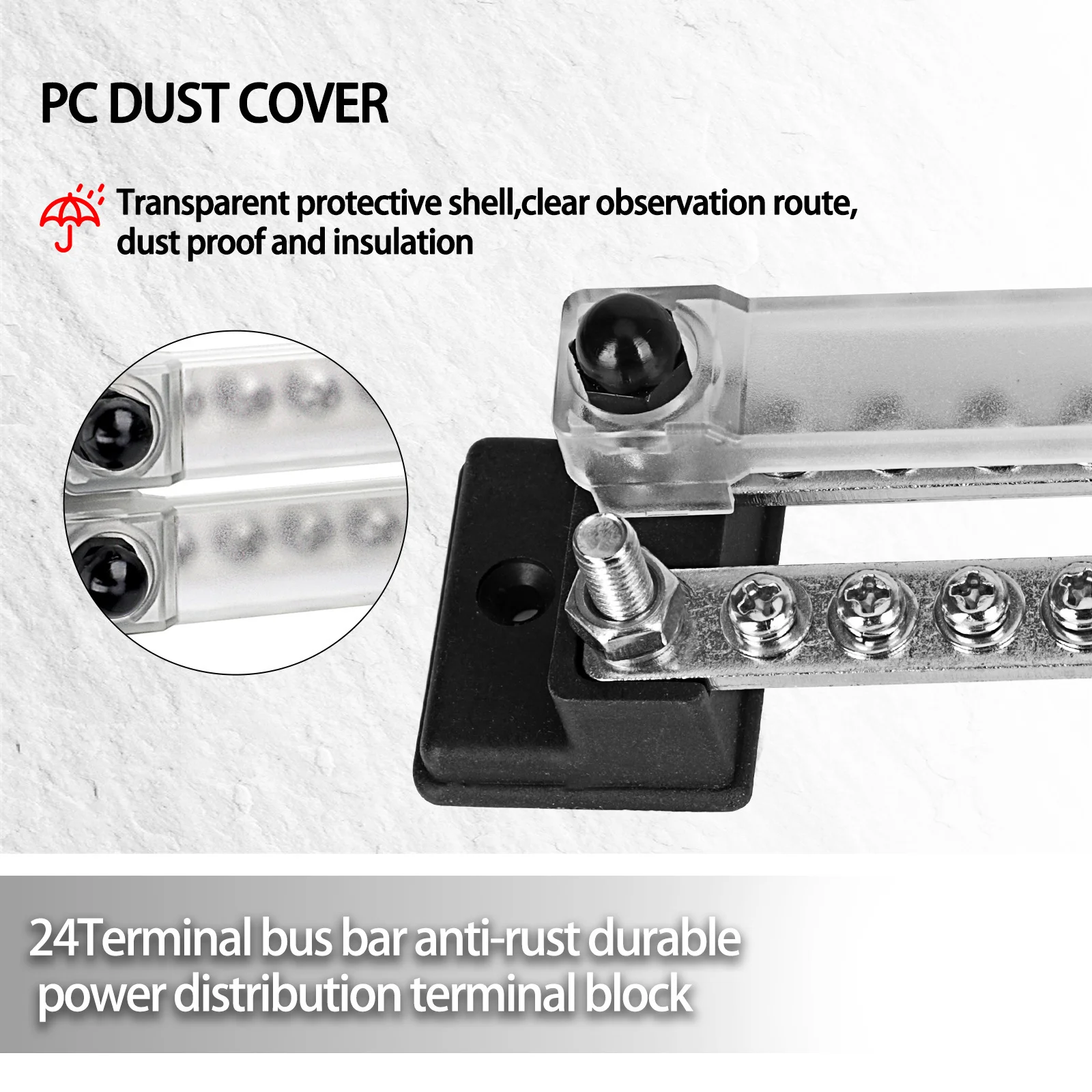 12–48 V neuer Klemmenblock, 150 A, Sammelschiene, positiver negativer Stromverteilerblock mit Abdeckung für Auto, LKW, Boot, Marine, Wohnmobil, Wohnmobil – Detail 6
