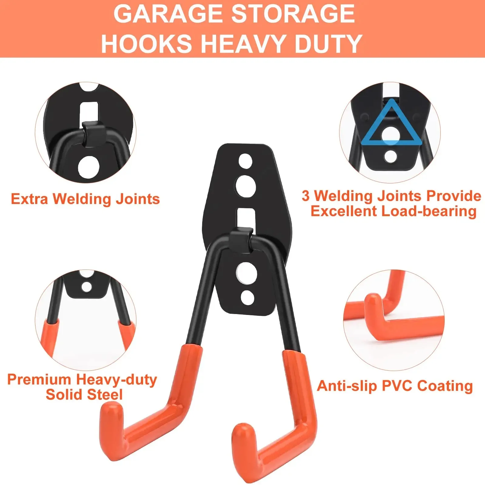 Wall Mount Hooks Heavy Duty Metal Hook Garage Organizer Wall Mount Bicycle Hanger Hooks Anti-slip Storage Hook For Ladders Garden Tool