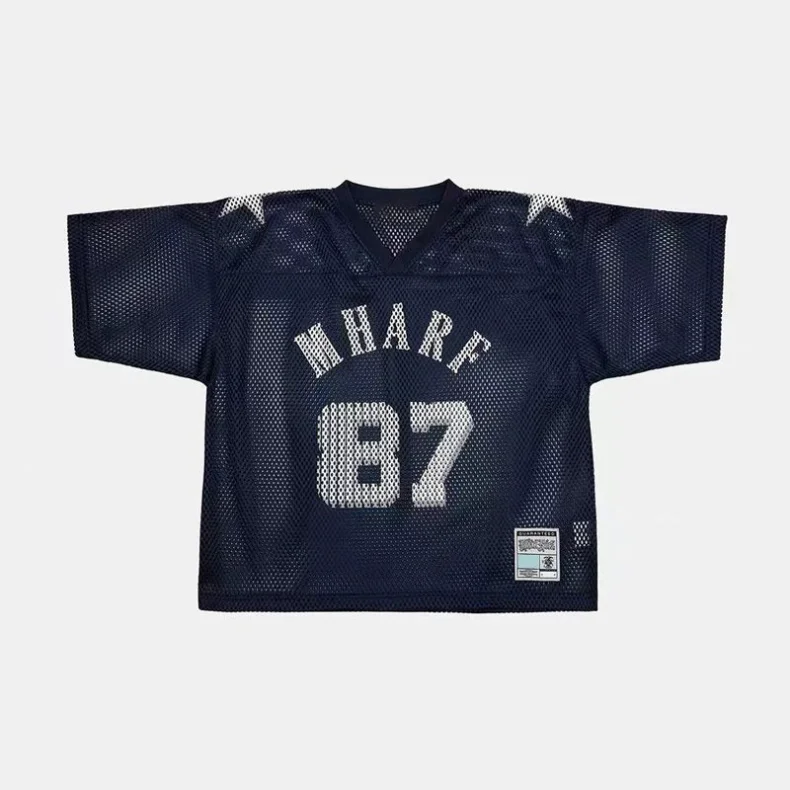 White Flourish Letter Printed Mesh Jersey American Retro
