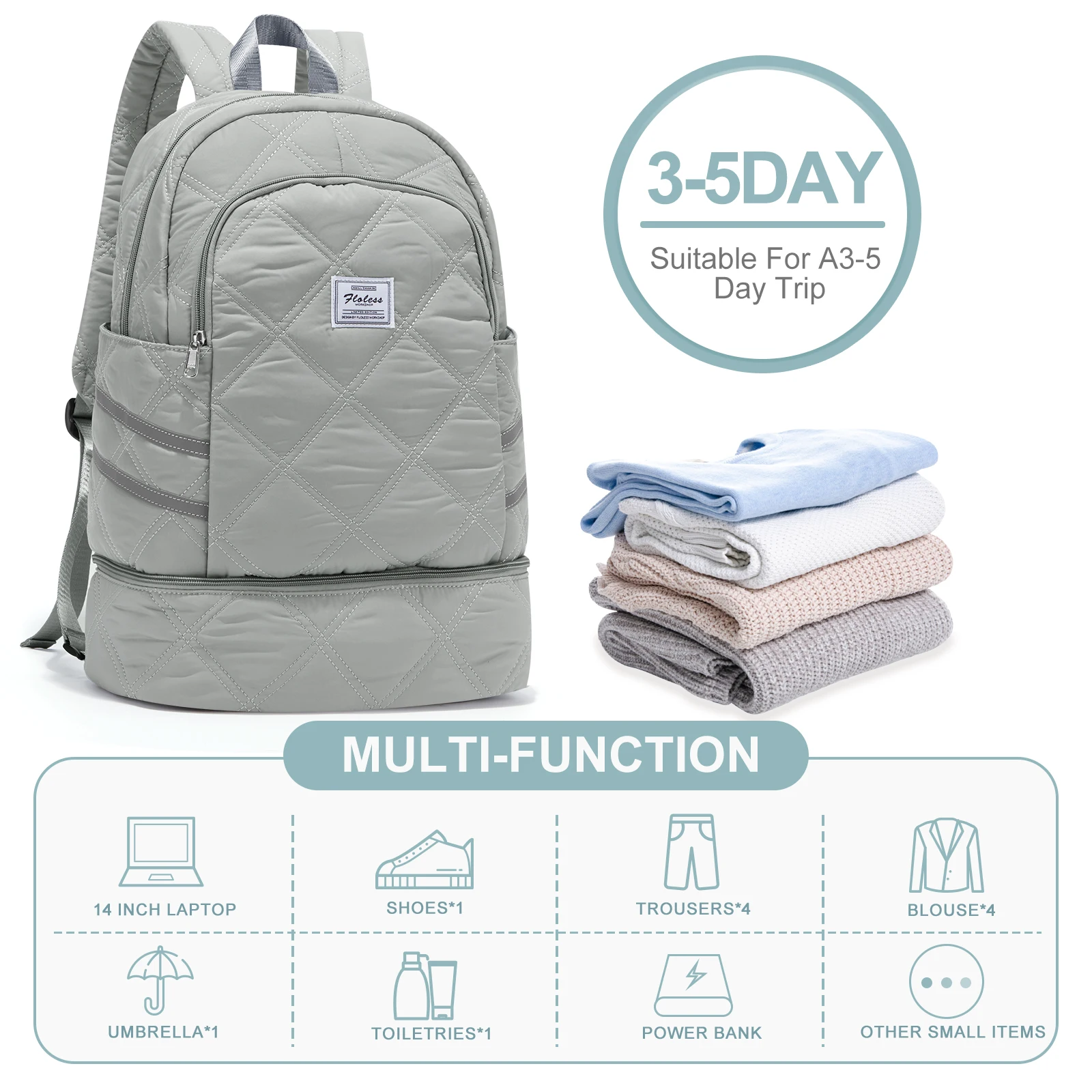 Travel Backpack - Lightweight, Adjustable Straps, Dry/Wet Separation for Gym, Swimming & Hiking, Double Shoulder Bag, Outdoor