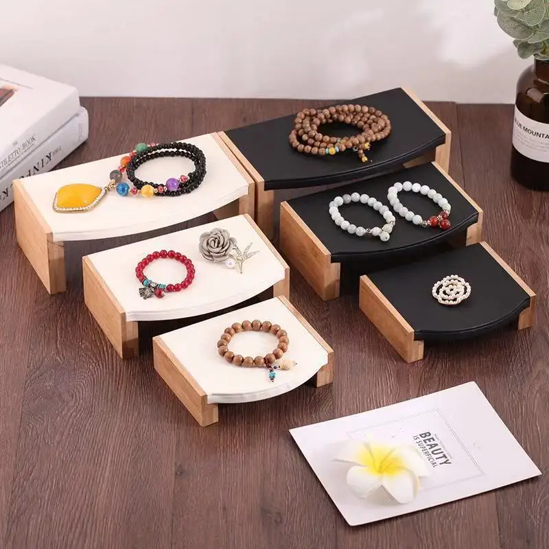 

3 Pc/Set Bamboo Fabric/PU Leather Pendant Necklace Display Stand Bracelet Rings Earings Jewelry Organizer Rack