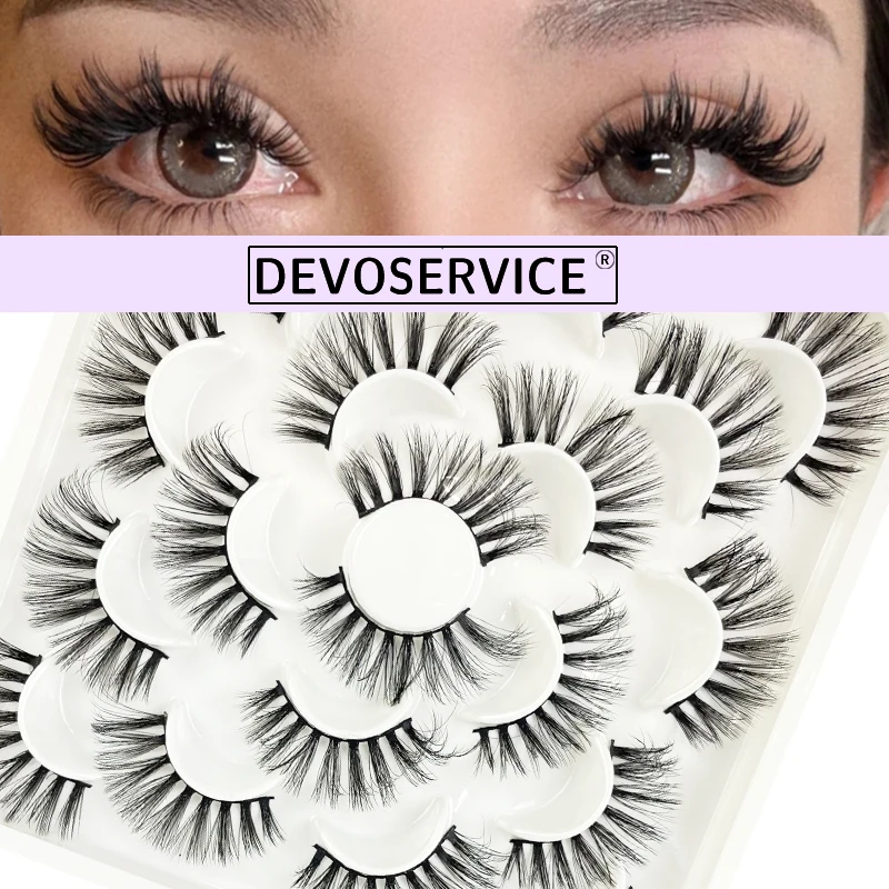 

DEVOSERVICE 10 Pairs Eyelash Winged End Eye Elong Natural Long Full Strip Lashes Faux Mink False Eyelashes Soft Lashes Extension