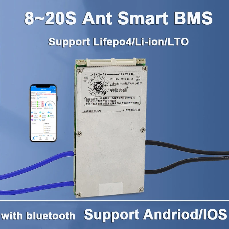 

8S 9S 10S 12S 13S 14S 15S 16S 17S 18S 20S Ant Smart BMS for Lifepo4 Li-ion LTO Battery Peak Current 200A 300A 400A 500A Board