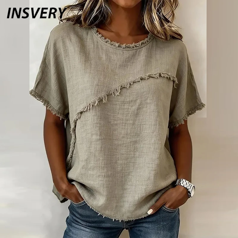 Summer Women T-Shirts O Neck Tassel Design Loose Tee Tops Female Casual T Shirts For Women Summer Pullovers 1