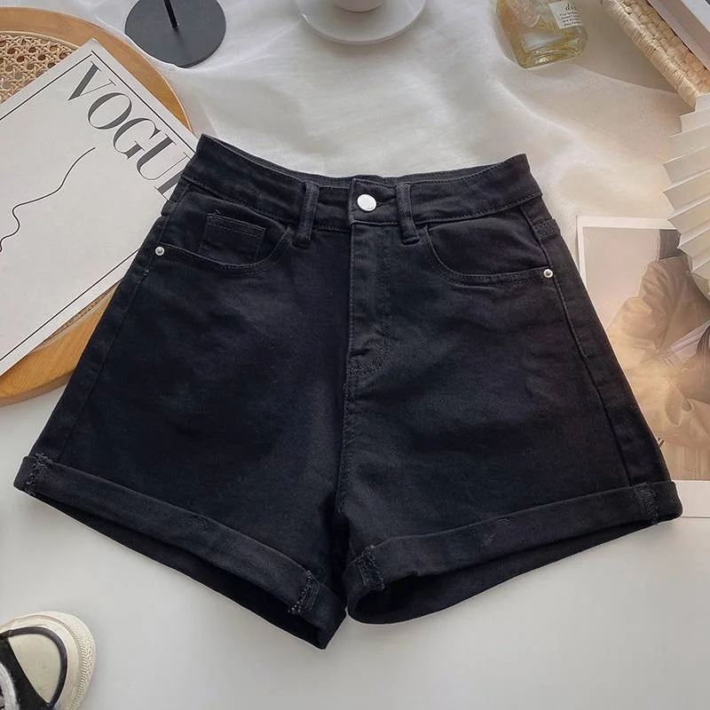 High Waist Wide Leg ort Jeans Women's Summer Loose Cover Hip Slimming Korean Version A-Line Casual Hot Pants