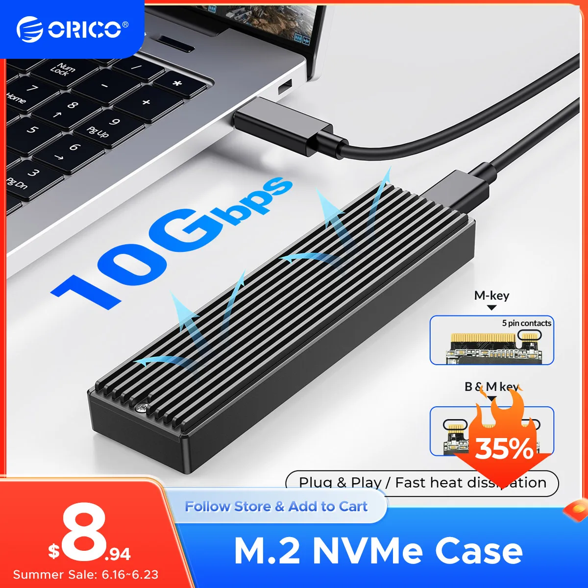 Nvme Case Nvme Case Usb 3.2 Gen2 tipo c 10gbps Pcie Ssd Case Gabinete Sata Disk Box Tool Orico-m.2