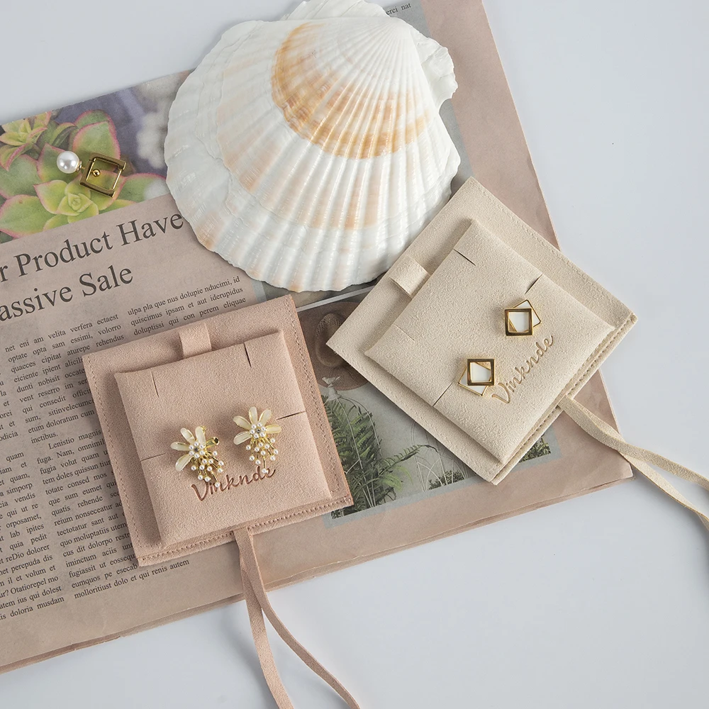Individuelles Logo 8x8cm Mikrofaser-Schmuckbeutel mit 6x6cm Karte für Ringe, Ohrringe, Halsketten Aufbewahrungsorganizer Hochzeitsgeschenk-Verpackung – Detail 7