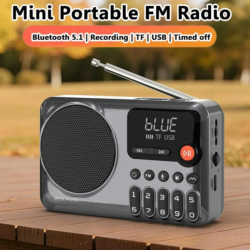 휴대용 미니 포켓 FM 라디오 디지털 라디오 수신기 블루투스 스피커 무선 지원 TF 카드 USB MP3 음악 플레이어 녹음