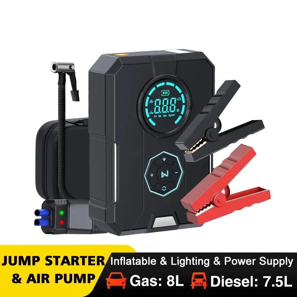

2024 New 6 In 1 Car Jump Starter Air Pump Portable Air Compressor Power Bank Cars Battery Starters Starting Auto Tyre Inflator