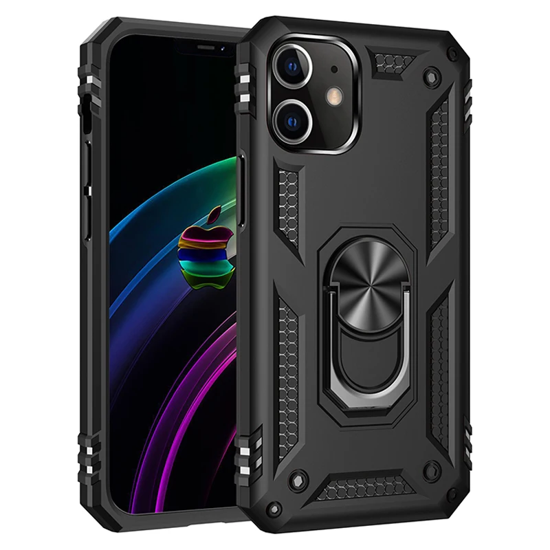 Coque blindée antichoc avec support de doigt, anneau métallique magnétique, pour iPhone 15 14 13 12 11 Pro XR XS Max X 7 8 6 Plus SE_voghion.com
