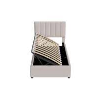 Lit simple rembourré Fangange 90x200cm, lit enfant avec sommier à lattes et espace de rangement, tête de lit réglable, lin, beige 8