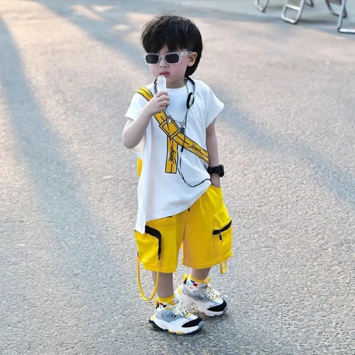 

Boys' Sets Summer New T-shirt Shorts Sports Suits Korea Children's Cotton Sleeveless Tops Two Piece Handsome Cargo Pants Suits