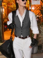 Women's Suit Vest Business Work Jacket Slim Fit Casual Herringbone Waistcoat Retro жилетка женская chalecos para mujeres 1
