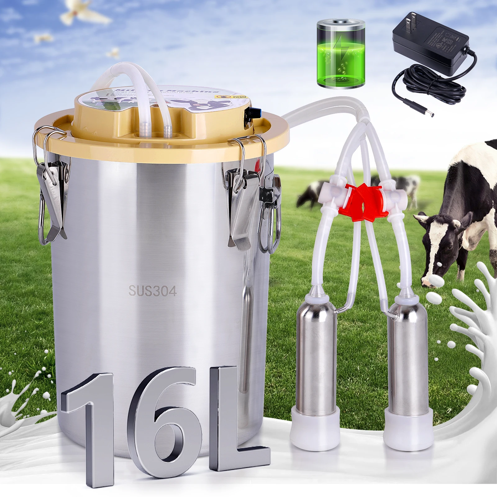 Mungitrice Manuale Portatile 2L Per Capra E Mucca | Set In Acciaio Inox Con Tubo PU E Coperchio Trasparente | Aspirazione Forte