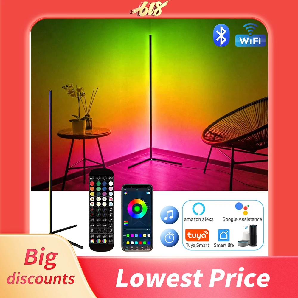 거실 밝기 조절 RGB 코너 플로어 램프, 140cm 스탠드, 스마트 앱 LED 무드 라이트, 침실용 북유럽 홈 장식, 인테리어 조명 