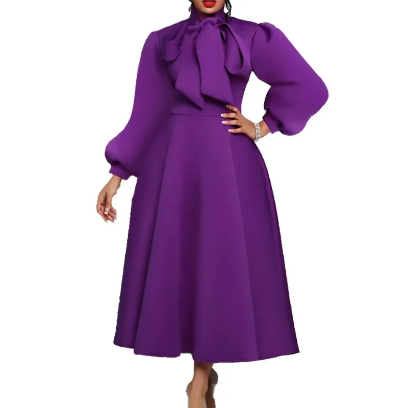 embroidery a line evening dress gdx007 high collar three quarter sleeve women party dresses burgundy zipper robe de soiree 2020 2024 New African Long Puff Sleeve Dresses for Women Plus Size Evening Bow Robe High Waist A Line Dress Fall Fashion Party Gown