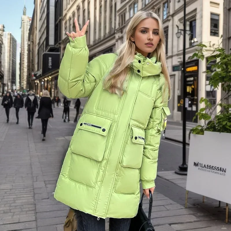 

Корейская версия, свободная и толстая хлопковая куртка, пуховик с капюшоном, зимняя хлопковая куртка, женский стиль средней длины