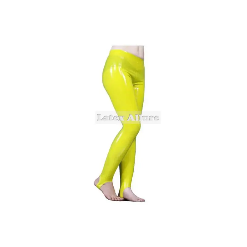 

Handmade sexy tight fitting Natural latex women sexy yellow crotch foot tight rubber pants plus size leggings