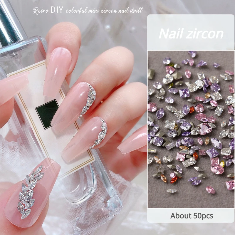 

50pcs Mini Nail Zircon Plated Bottom Charming Sparkling Shaped Micro Zirconium Mixed Color Diamond Luxury Manicure Decor