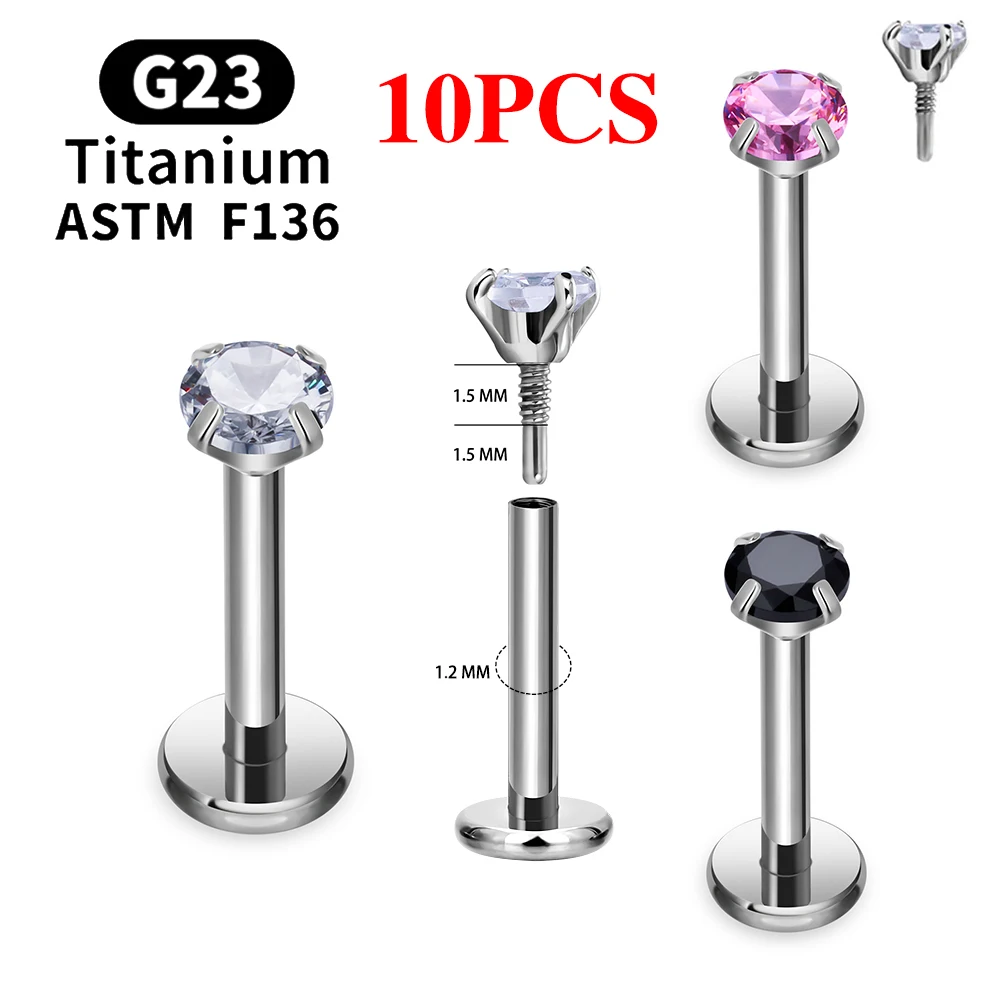 10PCS G23 티타늄 피어싱 Labre 립 스터드 16G CZ 립 링 귀 Trag..