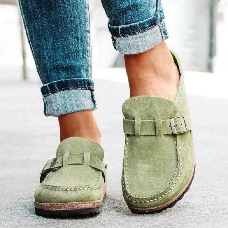 

2023 Women's Retro Buckle Decor Suede Slippers Summer New Casual Comfy Women's Flat Clogs Women's Footwear Female Sandals