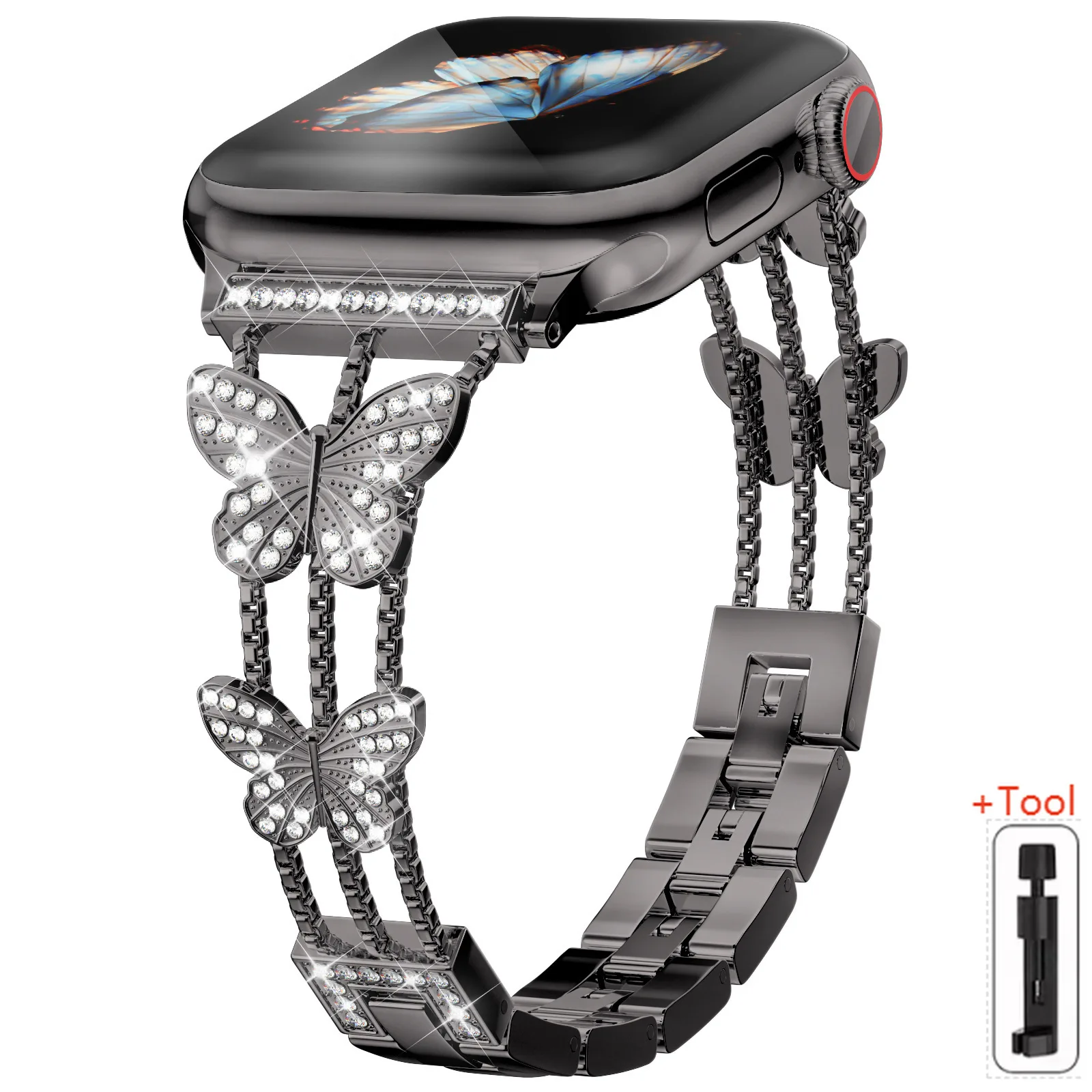 Butterfly Diamond Bling Metal Bracelet Strap