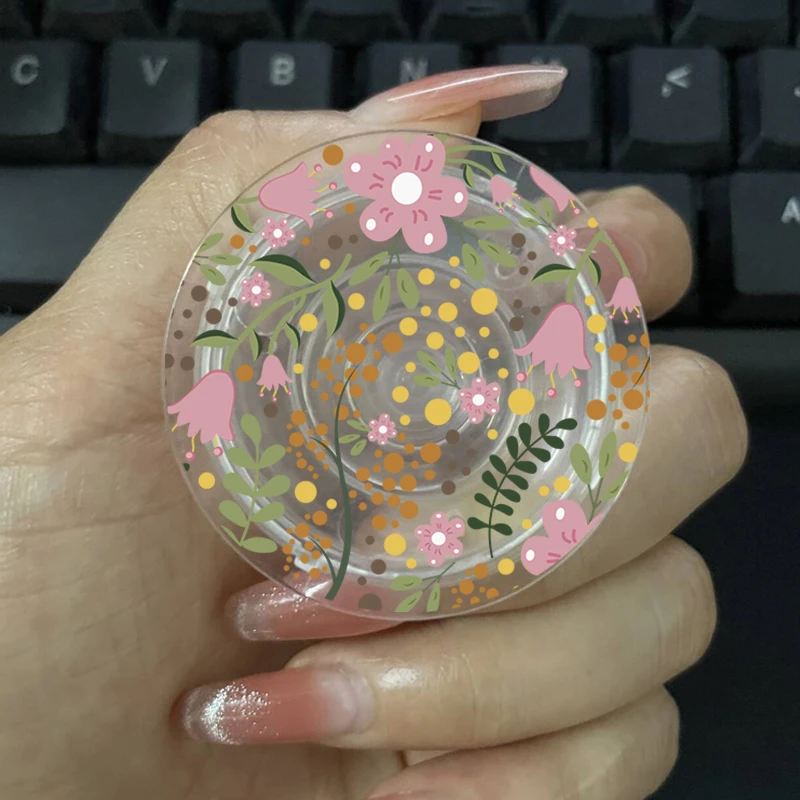 Korean Floral Acrylic Transparent Phone Holder - Cute Foldable Socket Grip