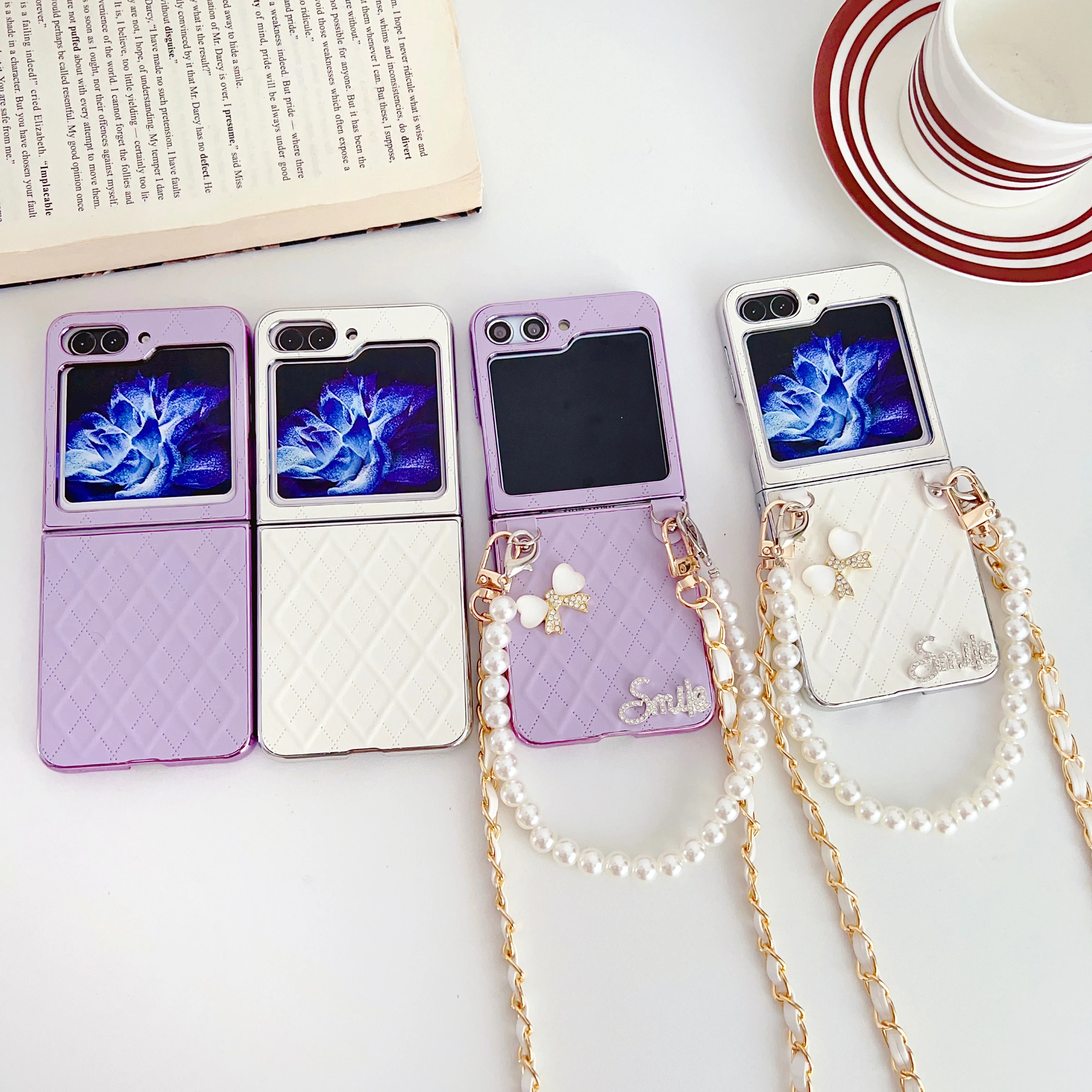 

Чехол для телефона с жемчужной ручной веревкой для Samsung Galaxy Z Flip 5, 4, 3, Z Flip3, Flip5, Flip4, украшение в виде бабочки, мода