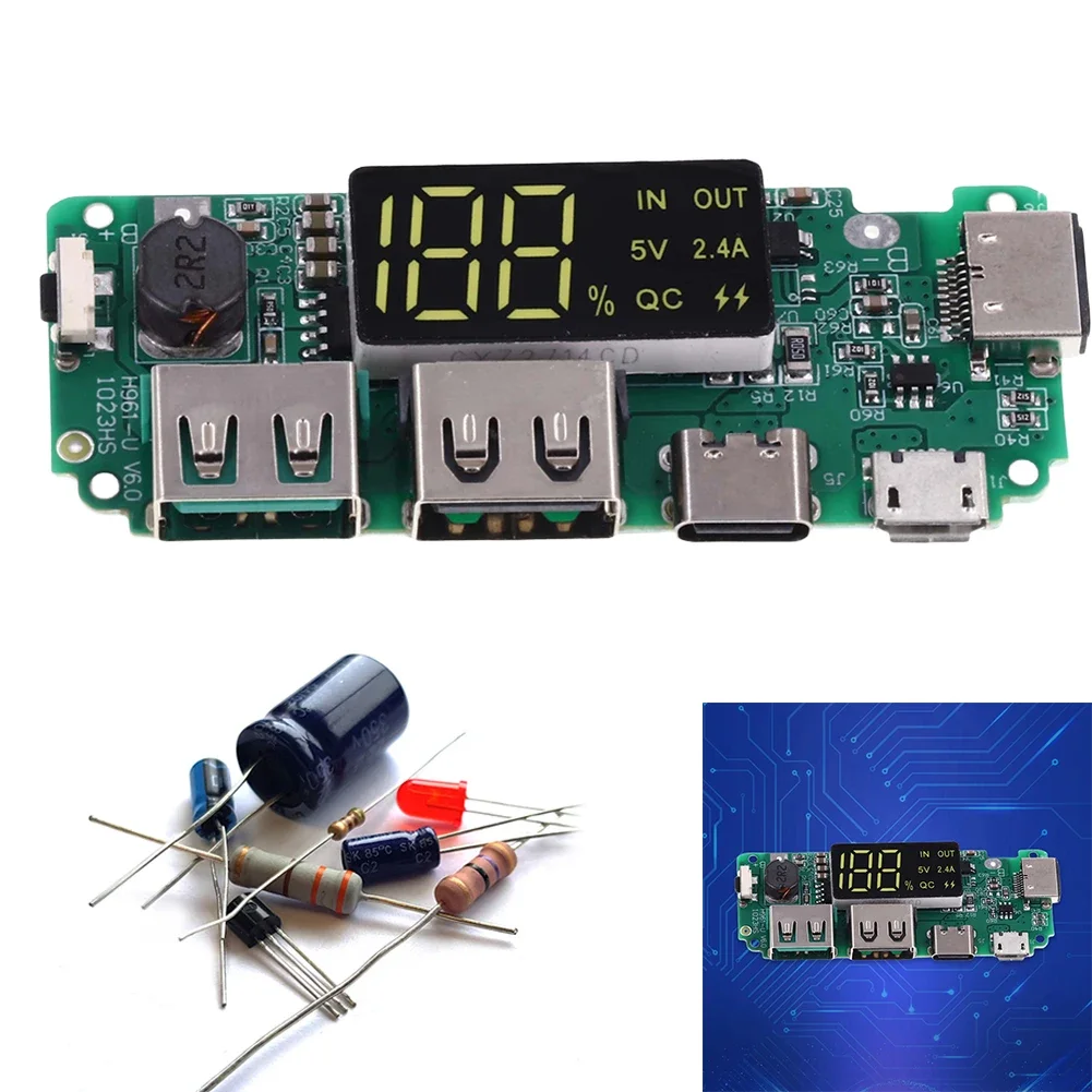1/2Pcs 18650 Charging Board Lithium Battery Charger 5V2.4A 2A /1A  Dual USB Circuit Board with Overcharge LED Display for DIY