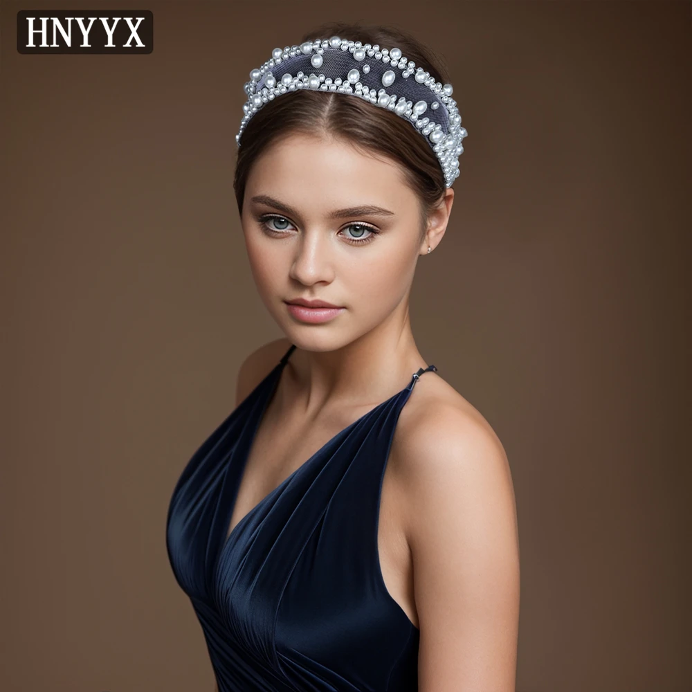 

HNYYX Pearl Headband Fashion Wide Hair Hoop Alloy Hair Wear Party Headdress Wedding Hair Jewelry Festival Hair Piece A67