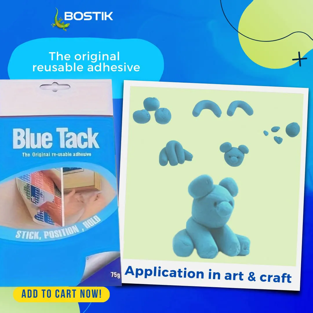 1set 75g/2.64oz Blue Tack Reusable Adhesive Clay-Removable, Sticky Putty for Hanging Posters, Keyboard Cleaning, Pho